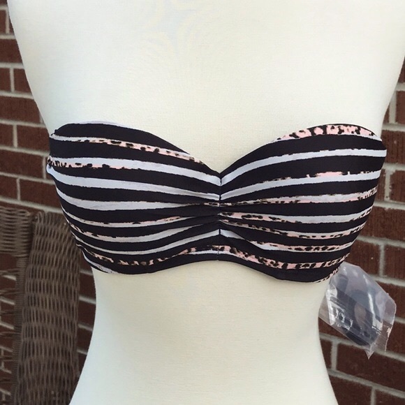 NWT Candie’s Black and Pink Striped Bandeau Swim Top Size Medium - Picture 2 of 10